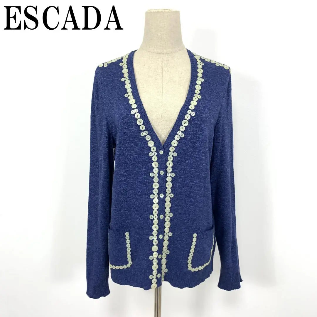 LA4742 Escada Long Sleeve Design Knit Cardigan Navy 40 | LA4742 エスカーダ 長袖デザインニットカーディガン ネイビー 40