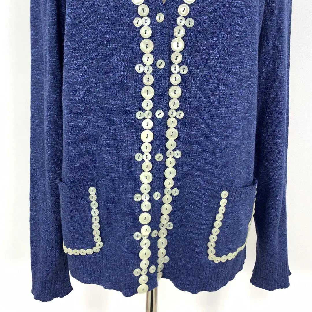 LA4742 Escada Long Sleeve Design Knit Cardigan Navy 40 | LA4742 エスカーダ 長袖デザインニットカーディガン ネイビー 40