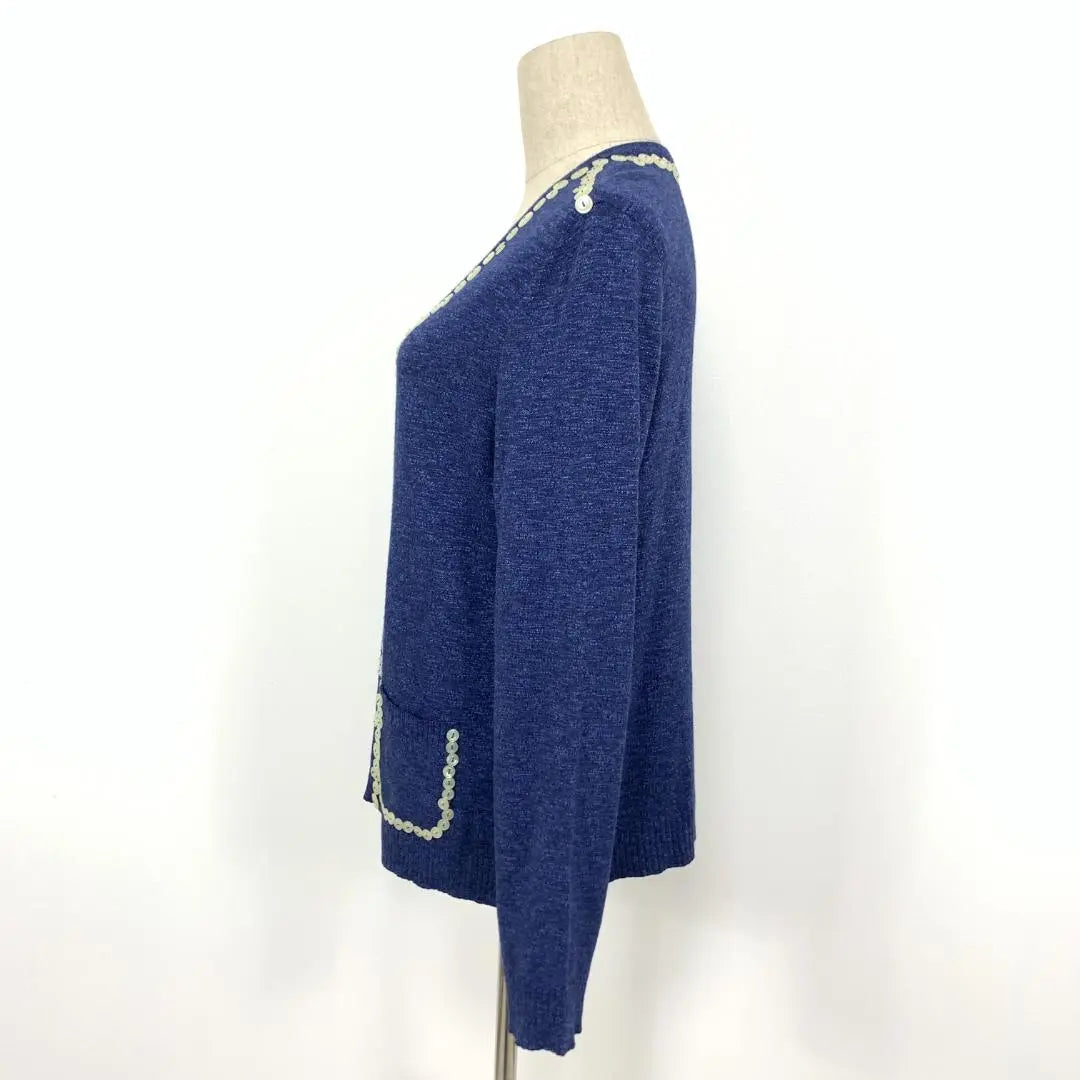 LA4742 Escada Long Sleeve Design Knit Cardigan Navy 40 | LA4742 エスカーダ 長袖デザインニットカーディガン ネイビー 40