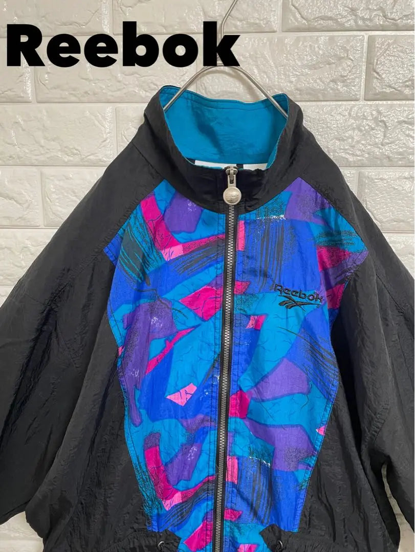 [Rare color] Embroidered logo Reebok nylon jacket with design zipper