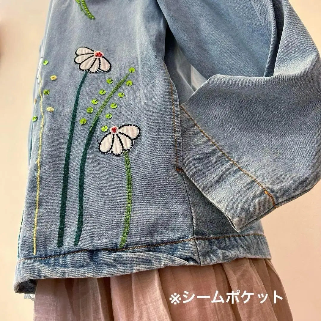 Chaqueta vaquera, bordado, mariposa, azul claro, decoración, manga larga, primavera, otoño