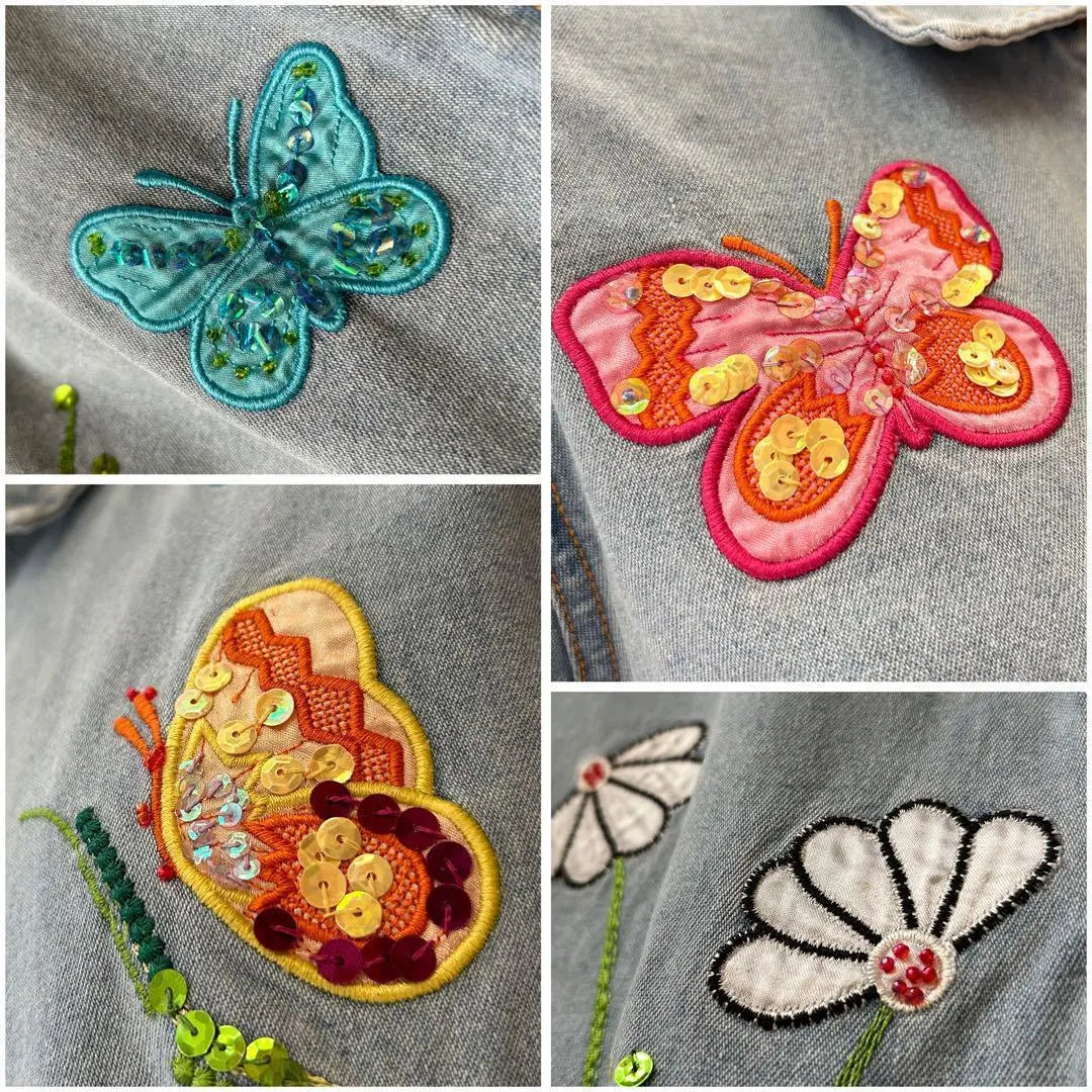 Denim jacket, embroidery, butterfly, light blue, decoration, long sleeves, spring, autumn