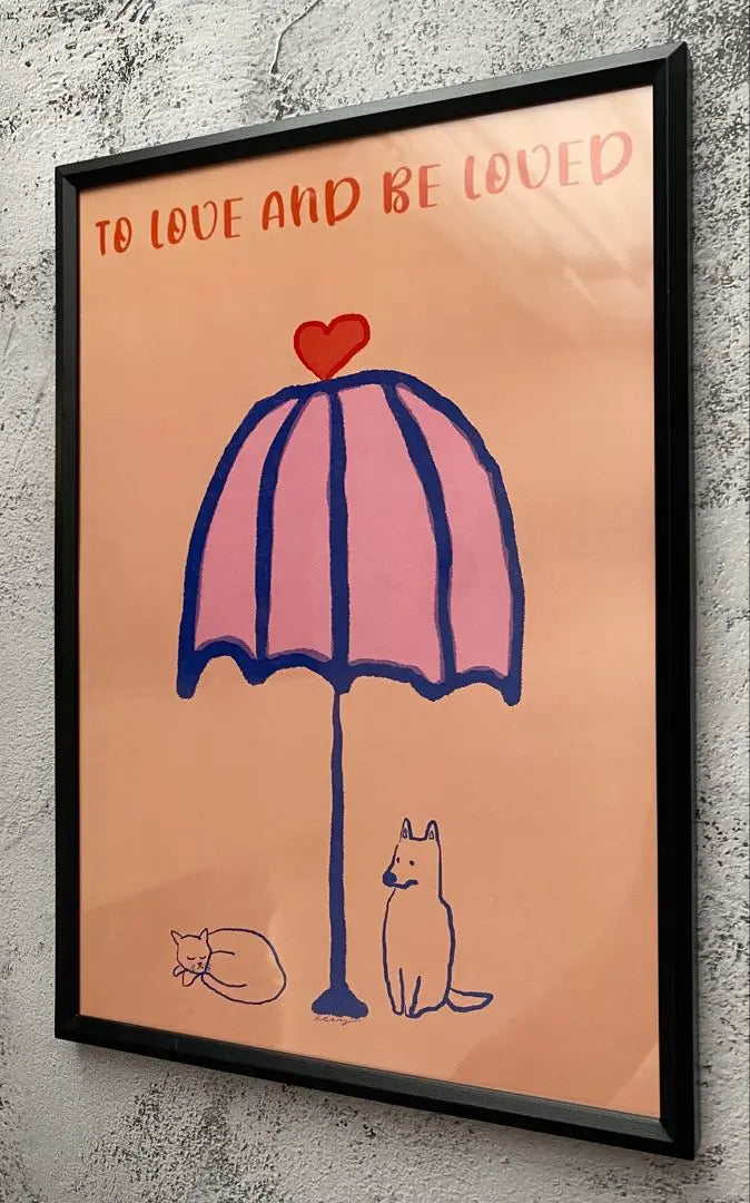 ★ With A4 frame ★ Original art poster umbrella dog and cat umbrella