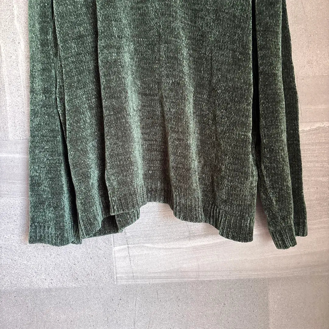 Vintage velour knit L size polo shirt long sleeve green