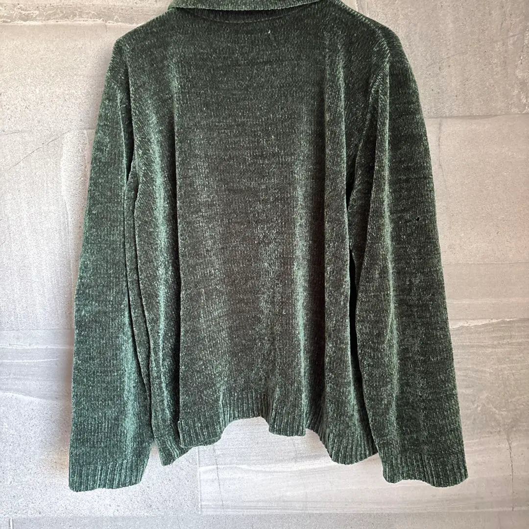 Vintage velour knit L size polo shirt long sleeve green