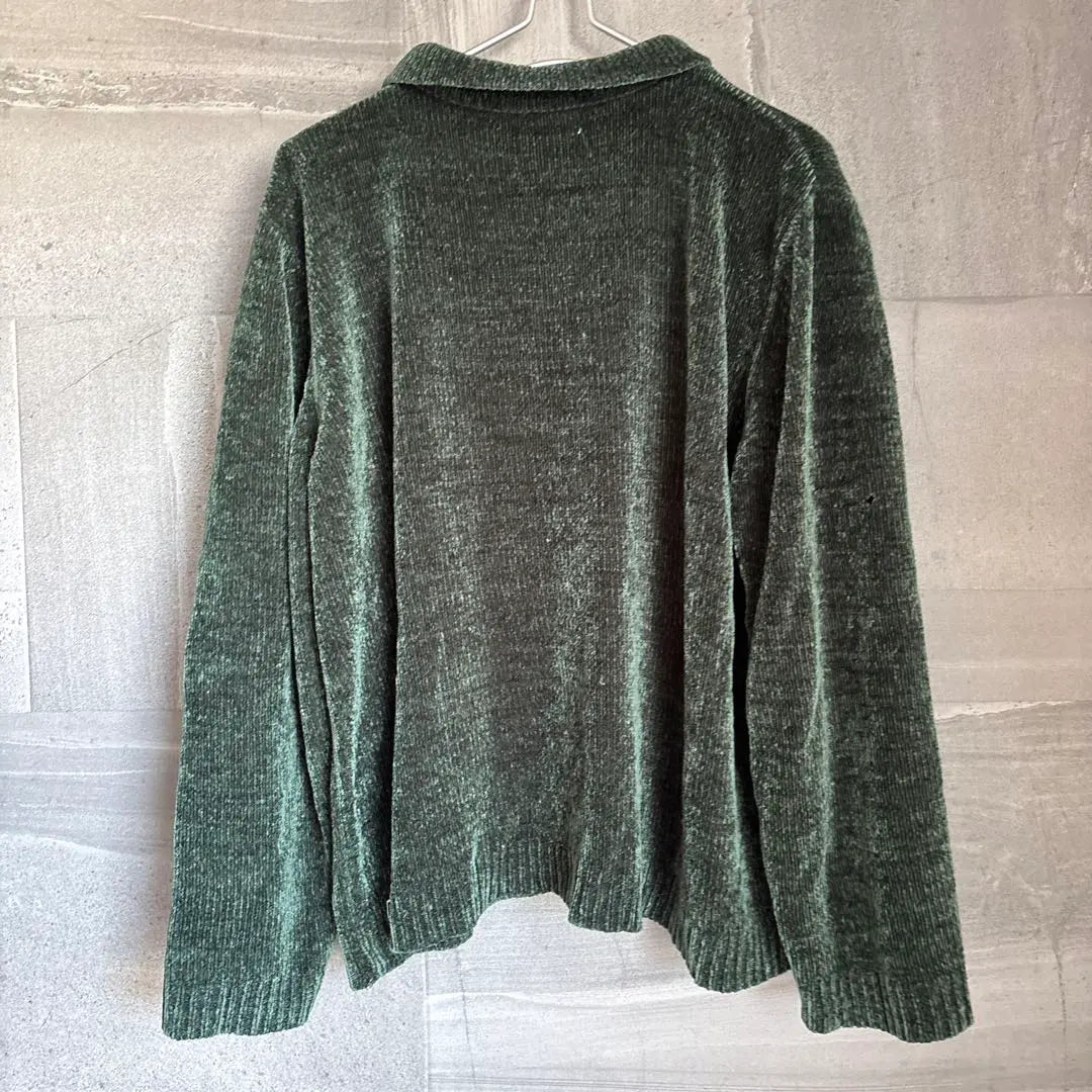 Vintage velour knit L size polo shirt long sleeve green