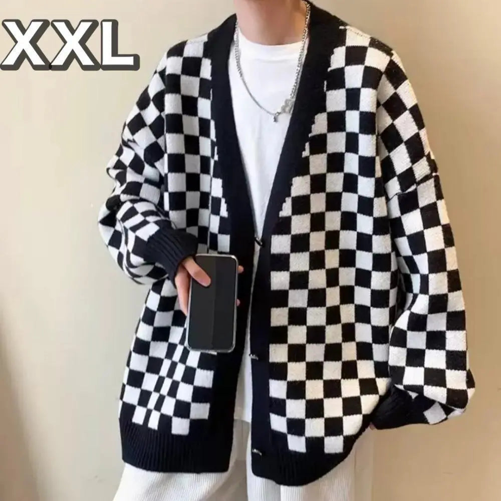 [Last 1 item] Men's Tops Dance Cardigan Black Knit Check Korea