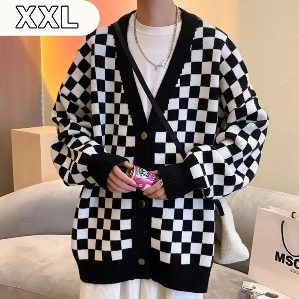 [Last 1 item] Men's Tops Dance Cardigan Black Knit Check Korea