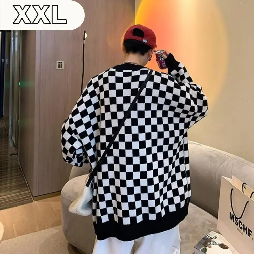 [Last 1 item] Men's Tops Dance Cardigan Black Knit Check Korea