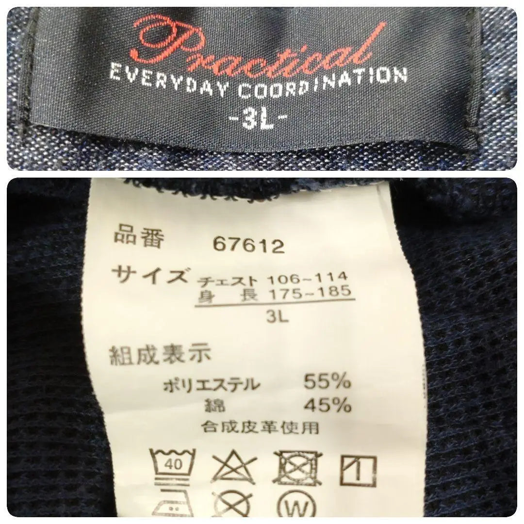 3808 Men's Large Size 3L [Practical] Cut -and -sew dark blue navy | 3808メンズ 大きいサイズ 3L【プラクティカル】カットソー 紺色 ネイビー