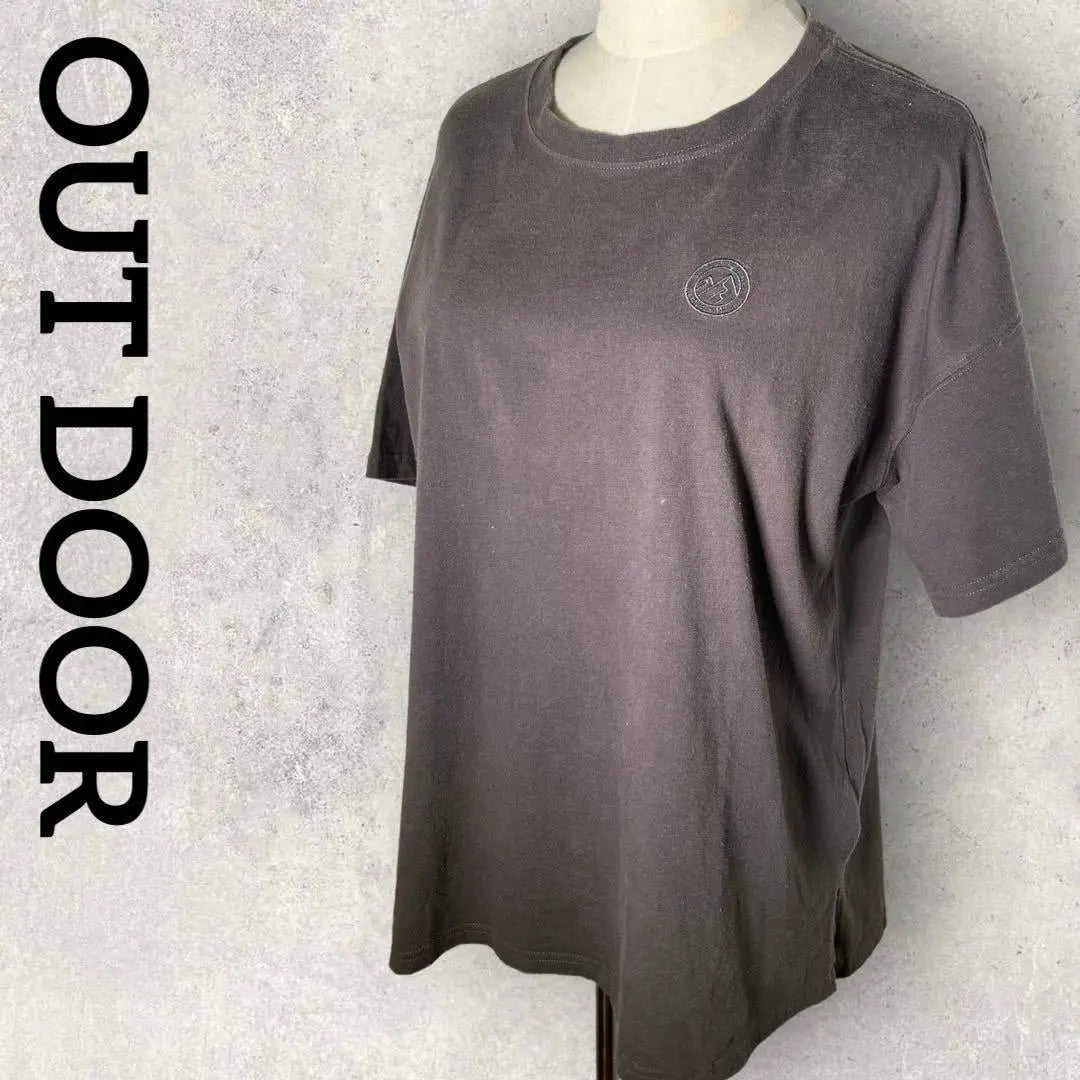 Outdoor Women's Chest Logo Embroidery T-Shirt (L) Gray Brown Vintage