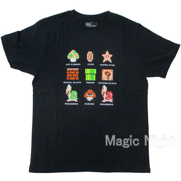 Super Mario Short Sleeve T-shirt Item Ver. Dark Navy [Mario Enemy Characters Nokonoko Goribo Printed T-shirt Dark Navy Official] S M L LL Size Nekopos Shipping Magic Knight SMB3459NA