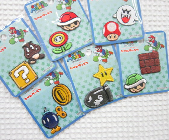 [SUPER MARIO] 2 pieces of Super Mario Chibi Character Seal Patch (Applique) * Stickers/Ironing Adhesive Dual-use Type * Gourbo/Hatena Box/Super Mushroom/Super Star/Brick Block