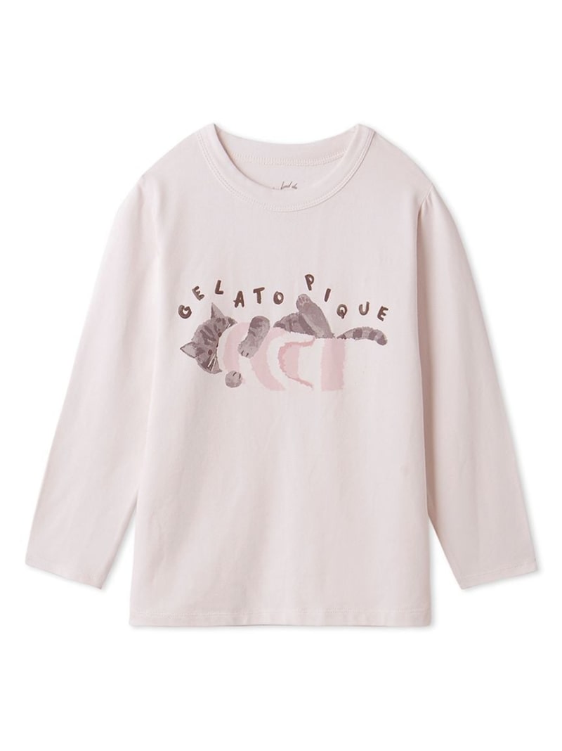 [SALE/30% OFF] [KIDS] Playful Cat One Point Long T-shirt gelato pique top cut and sew T-shirt white pink [RBA_E] [Rakuten Fashion]