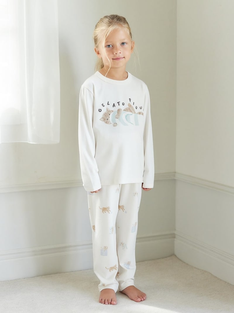 [SALE/30% OFF] [KIDS] Playful Cat One Point Long T-shirt gelato pique top cut and sew T-shirt white pink [RBA_E] [Rakuten Fashion]