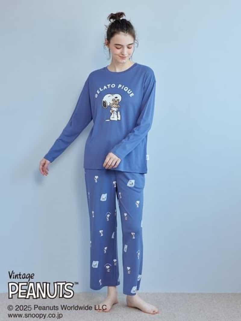 [PEANUTS] SNOOPY x BEAR Long Pants All-over Pattern Gelato Pique Gelato Pique Innerwear/Roomwear Other Innerwear/Roomwear Navy White [Free Shipping] [Rakuten Fashion]