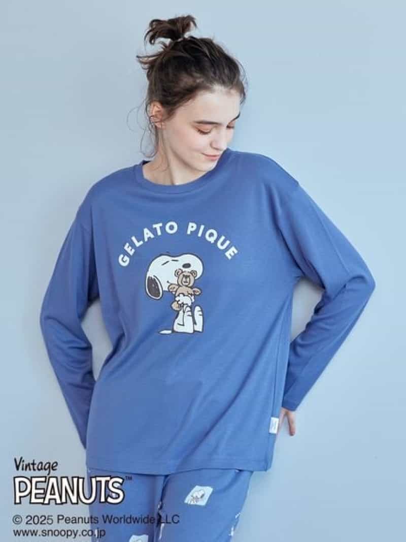 [PEANUTS] SNOOPY x BEAR One-point long T-shirt gelato pique gelato pique innerwear and loungewear other innerwear and loungewear navy white [Free shipping] [Rakuten Fashion]