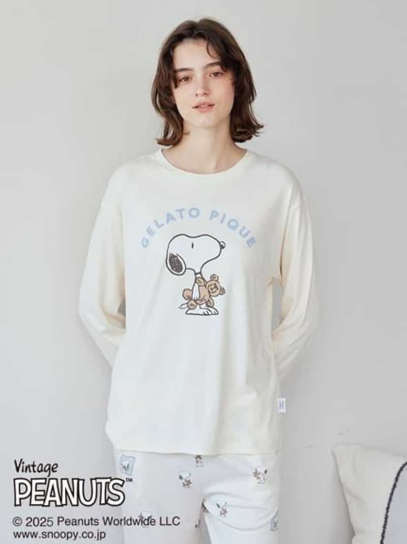 [PEANUTS] SNOOPY x BEAR One-point long T-shirt gelato pique gelato pique innerwear and loungewear other innerwear and loungewear navy white [Free shipping] [Rakuten Fashion]