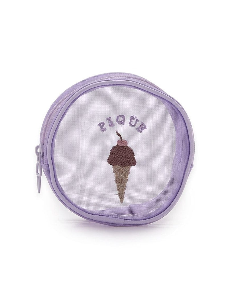 Ice Embroidered Round Pouch gelato pique Wallet, Pouch, Case Pouch, White Pink [Rakuten Fashion]