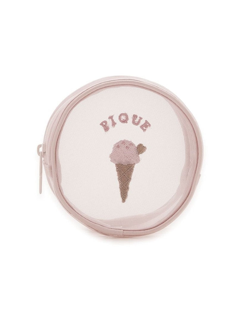 Ice Embroidered Round Pouch gelato pique Wallet, Pouch, Case Pouch, White Pink [Rakuten Fashion]