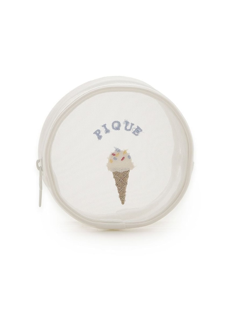 Ice Embroidered Round Pouch gelato pique Wallet, Pouch, Case Pouch, White Pink [Rakuten Fashion]