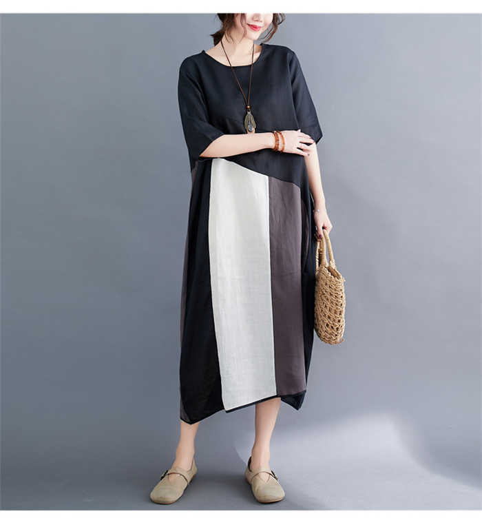 Dress for women, dresses, cotton linen style, linen dress, long dress, resort dress, long length, resort, short sleeves, switched, cotton linen maxi length, loose, body cover, large size, slimming, beautiful