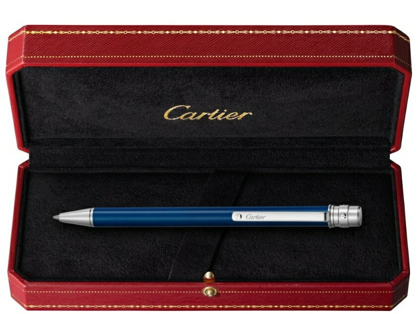 CARTIER OP000150SANTOS DE CARTIER BALLPOINT PEN Santos de Cartier Ballpoint Pen Blue Steel Lacquer Palladium Finish