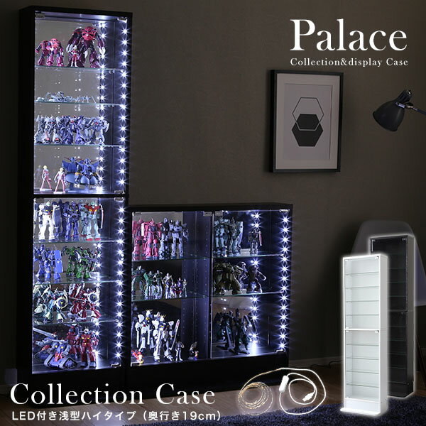 Collection case [Main body + LED light included/High type, depth 19cm, width 48.5cm] Collection rack Collection board Figure Case Shelf Display rack Glass shelf Wall storage Large pal