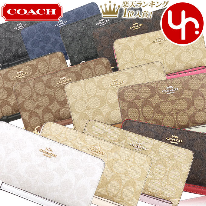 Coach Wallet Long Wallet COACH FC4452 C4452 Special Free Shipping Luxury Signature Long Zip Around Wallet (with Strap) Outlet Product Ladies Brand Online Shop