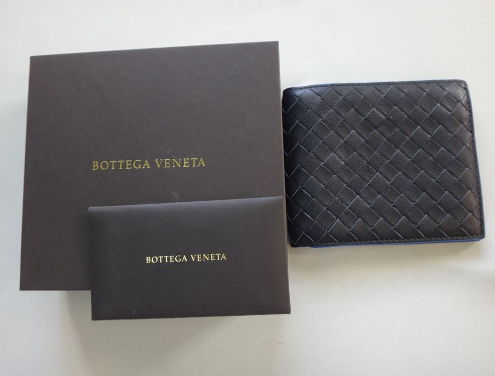 [Coupon for up to 30,000 yen off! Super Sale Period] Beautiful condition BOTTEGA VENETA Men's Wallet Double Foldable Leather Black Leather Compact Wallet Mini Wallet Unisex Coin Purse