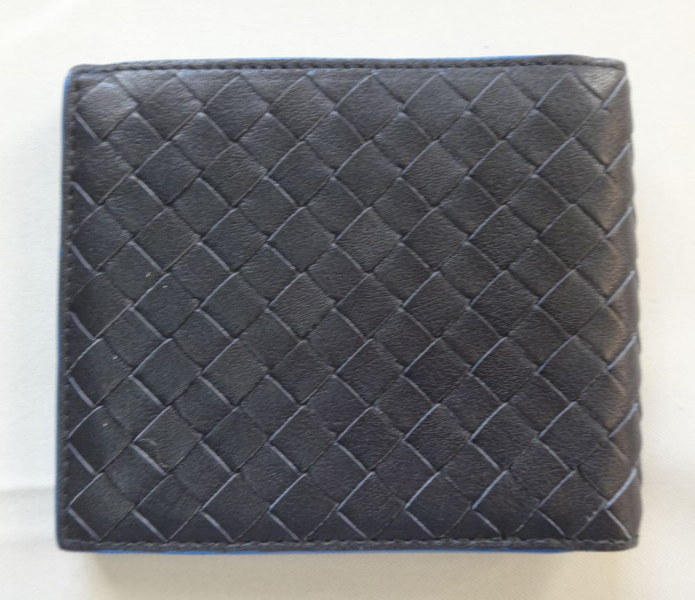 [Coupon for up to 30,000 yen off! Super Sale Period] Beautiful condition BOTTEGA VENETA Men's Wallet Double Foldable Leather Black Leather Compact Wallet Mini Wallet Unisex Coin Purse