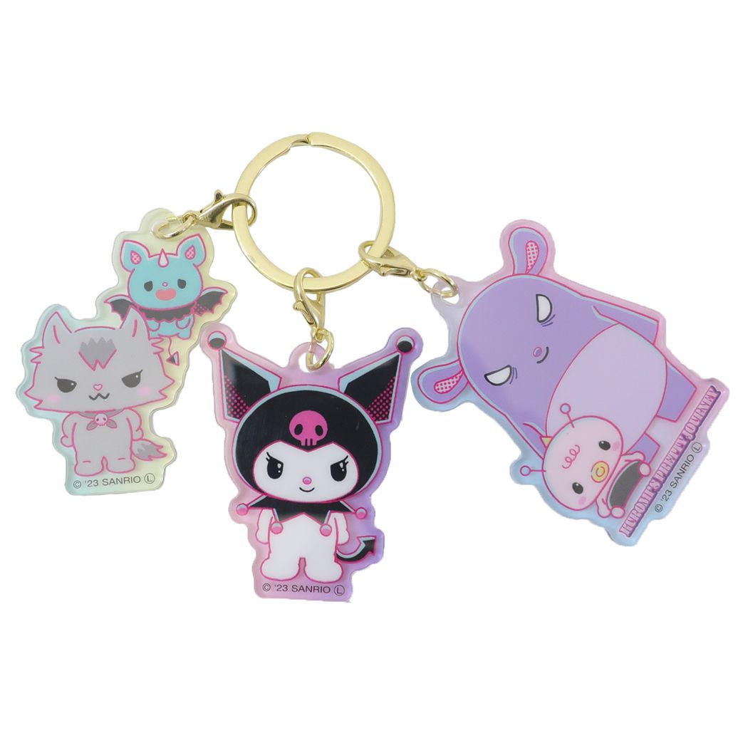 Kuromi Key Ring 3 Charm Keychain KUROMIS PRETTY JOURNEY Friends Sanrio Tees Factory Collection Goods Character Goods Mail-order Cinema Collection