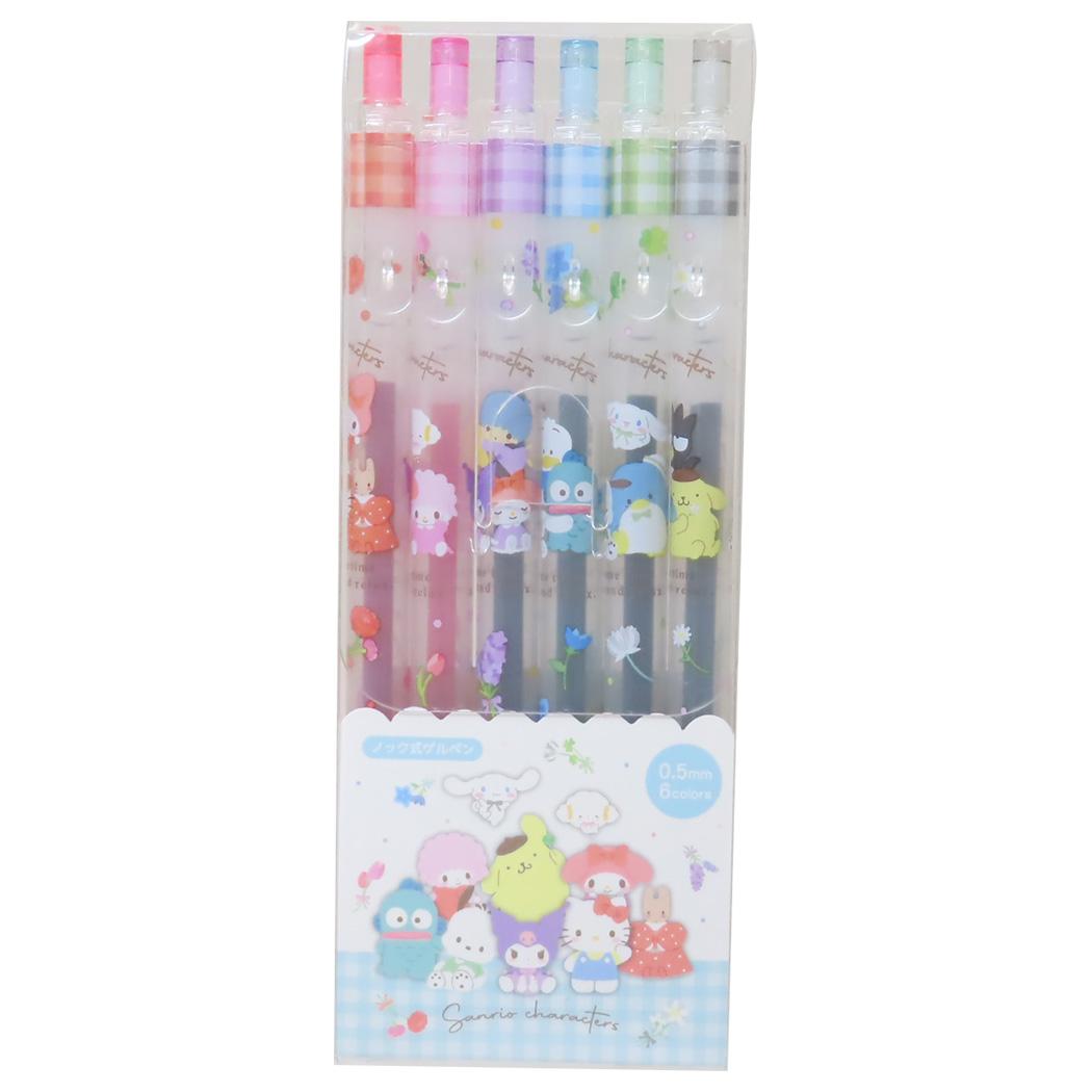 Sanrio Characters Color Pen Knock Type Gel Pen Set of 6 Flower Sanrio Tees Factory New Semester Preparation Stationery Color Pen Character Goods Available for Mail Delivery Cinema Collection