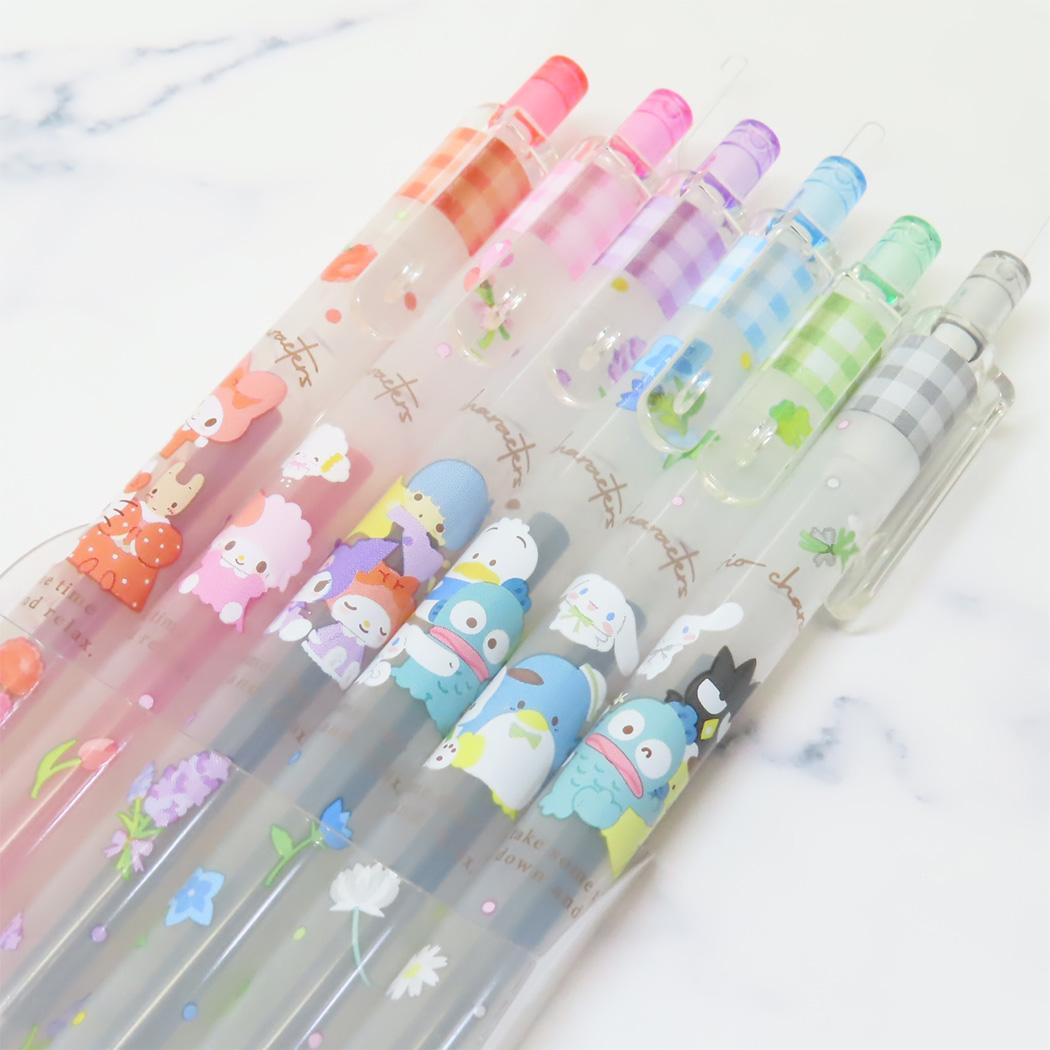 Sanrio Characters Color Pen Knock Type Gel Pen Set of 6 Flower Sanrio Tees Factory New Semester Preparation Stationery Color Pen Character Goods Available for Mail Delivery Cinema Collection