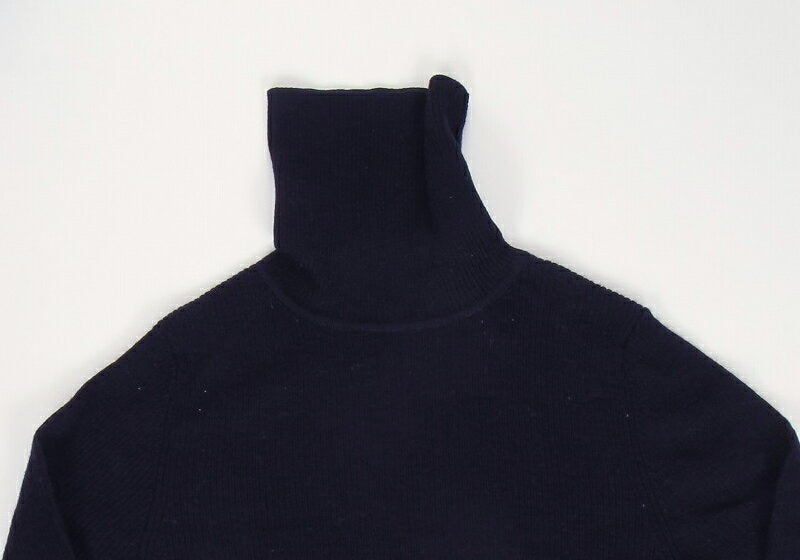 MUJI USED Knit Long Sleeve Turtleneck Tops Cut and Sew Sweater Long Sleeve Wool Rib Navy High Neck Rib Knit Turtle Layered Knit Standard Stylish Tight