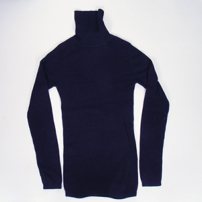 MUJI USED Knit Long Sleeve Turtleneck Tops Cut and Sew Sweater Long Sleeve Wool Rib Navy High Neck Rib Knit Turtle Layered Knit Standard Stylish Tight