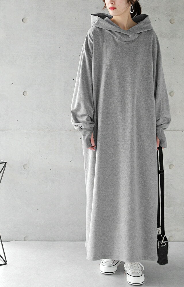 Dress, long dress, slit dress, hoodie dress ■Some items arrive early April Ladies' Maxi dress, long dress, dress, long sleeve, body shape cover, long, plain, finger hole, sweatshirt