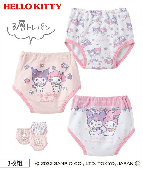 [3-piece set] [Sanrio] 3-layer training pants set (girls) (Hello Kitty My Melo) Children's underwear Kids innerwear Toy training Training pants Bed wetting pants Waterproof pants Children Nissen Nissen Spring